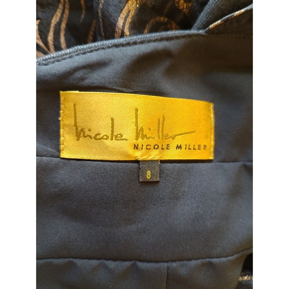 Nicole Miller Sheath Dress Black & Gold Jacquard Brocade Keyhole Open Back Sz 8 - Picture 7 of 7